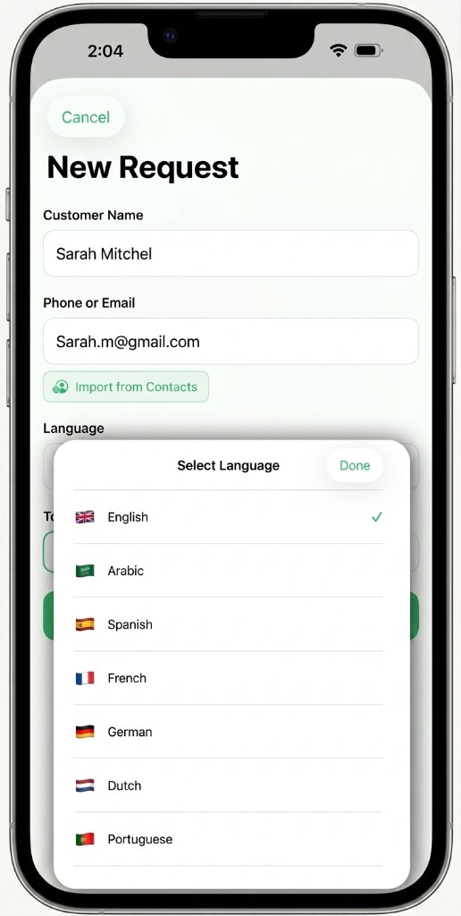 Ven Review language selection — works for any customer